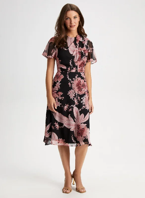 Floral Tie Neck Dress