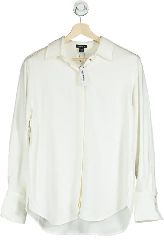 Karen Millen Ivory Premium Viscose Crepe Long Sleeve Collared Shirt UK 10