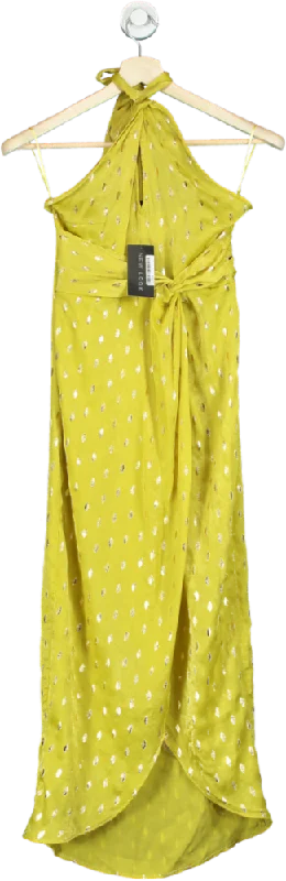 New Look Yellow Halterneck Foil Printed Dress UK 8