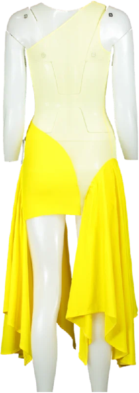 SKETCH-Y Yellow One Shoulder Asymmetric Dress UK S