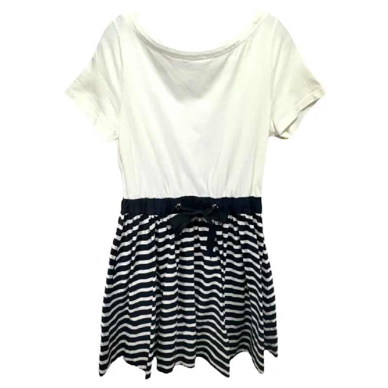 Short Sleeve Striped Mixed Media Dress in Rich Navy Cream Designer Kate Spade, Size M