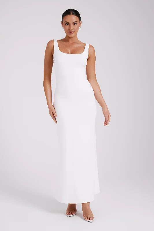 Aubree Recycled Nylon Fishtail Maxi Dress - White