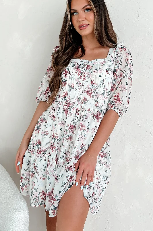 Embrace The Memories Button Front Floral Mini Dress (Deep Rose)