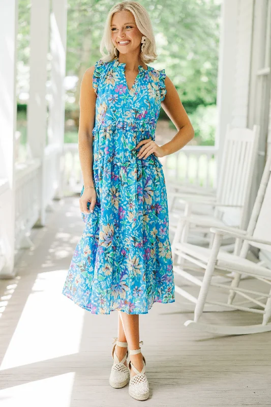 Fate: Start The Day Blue Floral Midi Dress