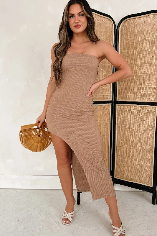 Symptoms Of Love Textured Strapless Maxi Dress (Classic Beige)