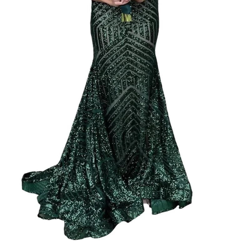 Embellished Sexy Low V Party Dress In Hunter Green