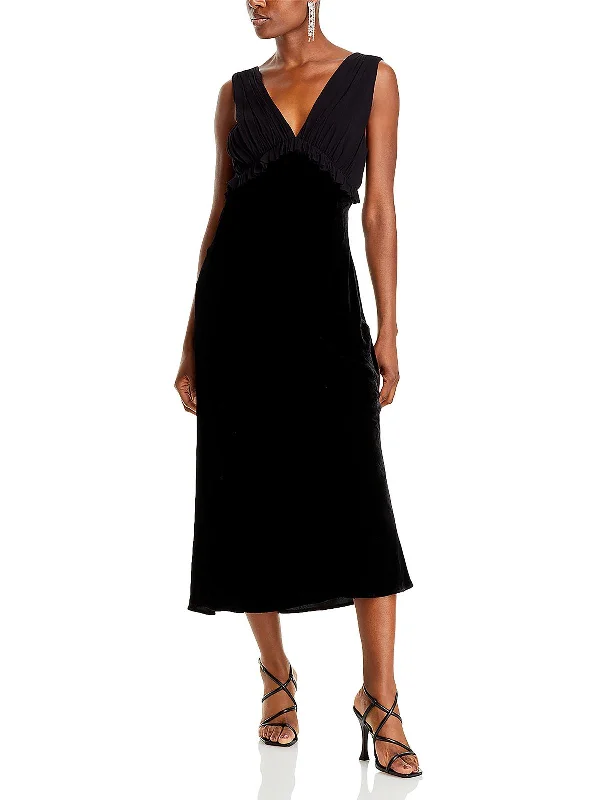 Gilda Womens Velvet Ruffled Cocktail And Party Dress