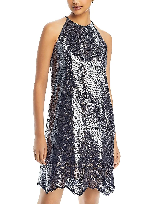 MAYA Womens Sequined Lace Overlay Cocktail And Party Dress