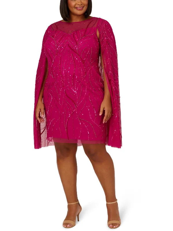 Plus Womens Beaded Sequin Cocktail And Party Dress