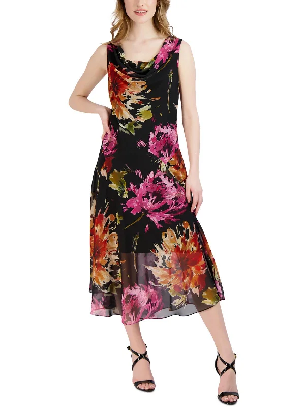 Womens Drapey Long Cocktail and Party Dress