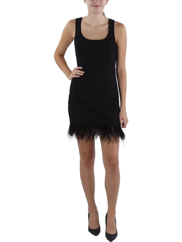 Womens Feathers Sleeveless Cocktail And Party Dress