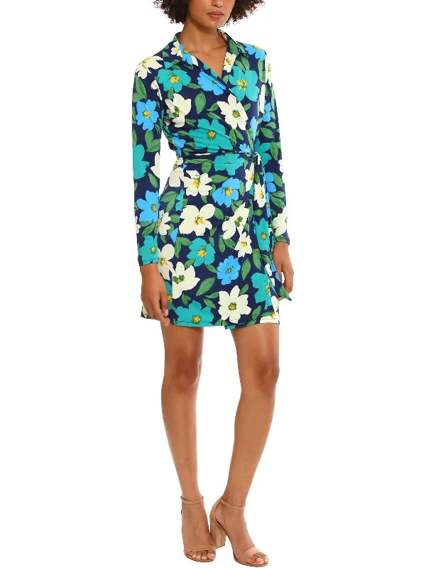 Womens Floral Print Party Wrap Dress