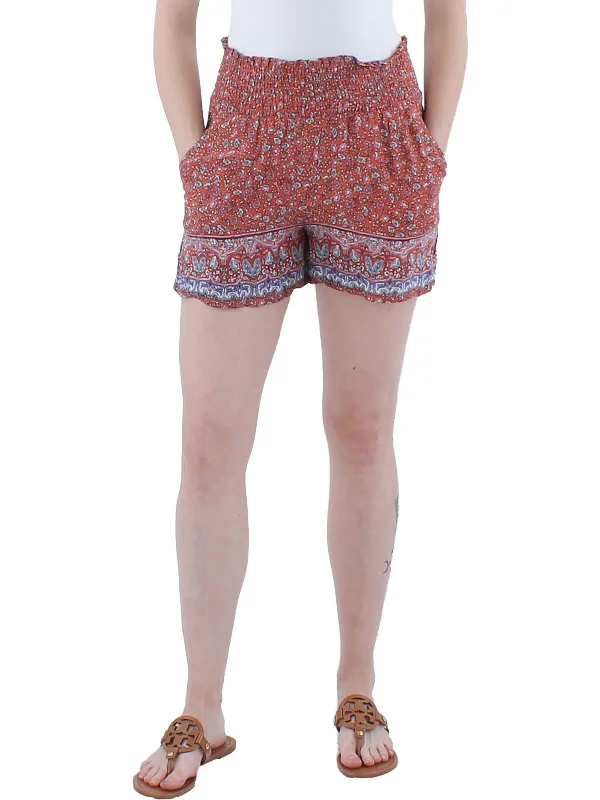 Juniors Womens Smocked Floral High-Waist Shorts