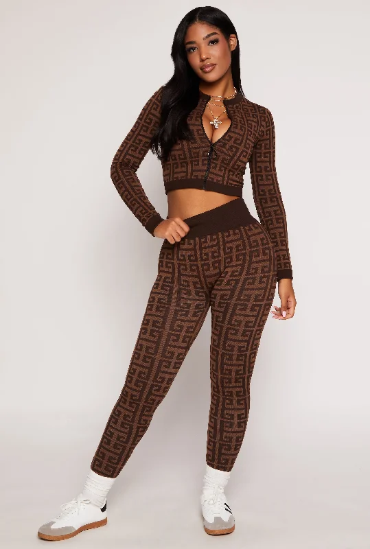 Seamless Greek Key Print High Waisted Leggings