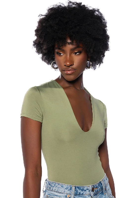 PAXTON DEEP V SHORT SLEEVE BODYSUIT IN OLIVE