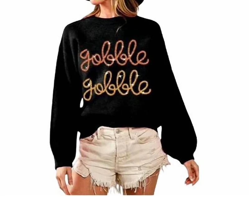 Gobble Tinsel Sweater Top In Black