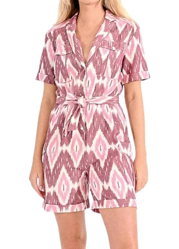 Graphic Print Romper In Pink