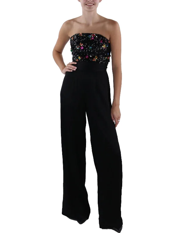 Johanna Womens Sequined Strapless Jumpsuit