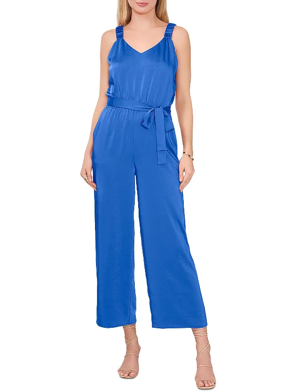 Womens Belted Cropped Jumpsuit