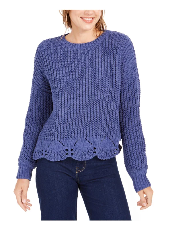 Womens Scalloped Eyelet Crop Sweater