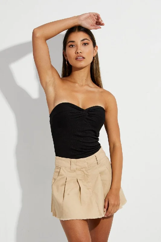 Black Twist Front Ribbed Sleeveless Top