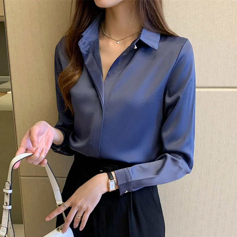 Women's Blouse Fashion Designer Office Satin Long-Sleeve Tops