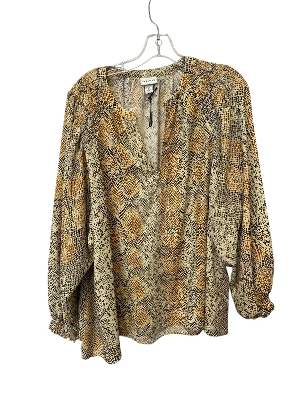 Top Long Sleeve By Ava & Viv In Snakeskin Print, Size: 2x