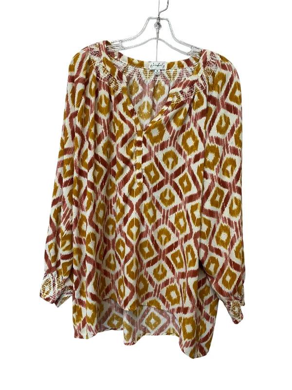 Top Long Sleeve By Wonderly In Red & Yellow, Size: 1x