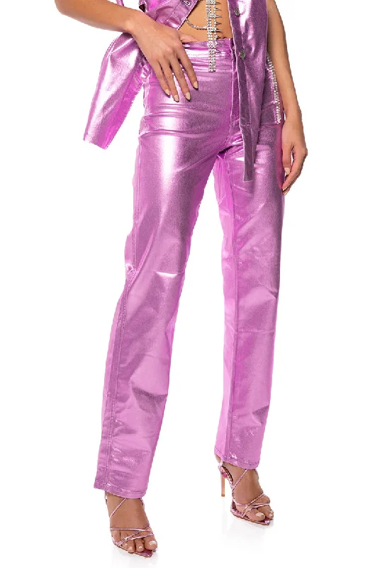 PURPLE HAZE METALLIC STRETCH STRAIGHT PANTS