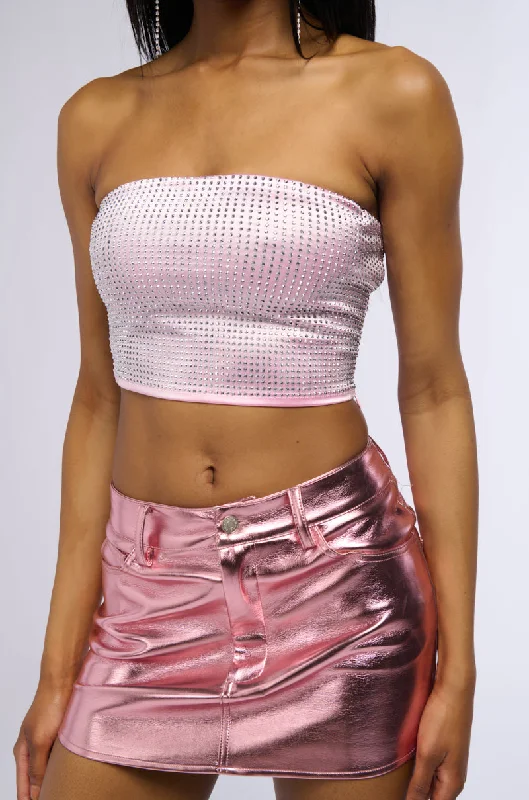 DECISION MAKER RHINESTONE TUBE TOP IN PINK