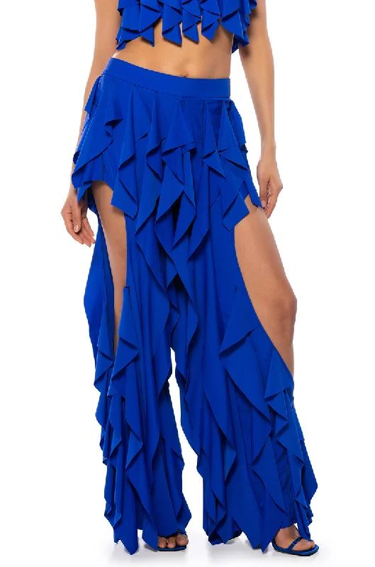 SERENITY RUFFLED PANT IN BLUE