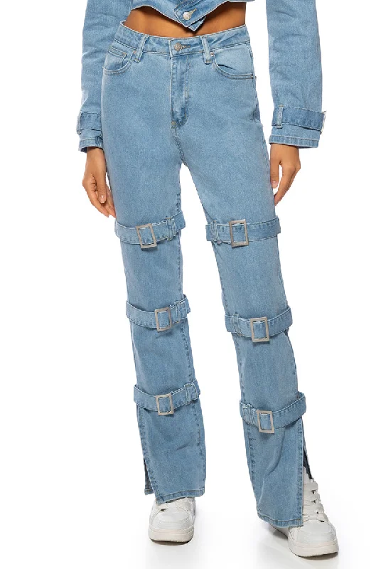 SONGBIRD BUCKLED STRAIGHT LEG DENIM