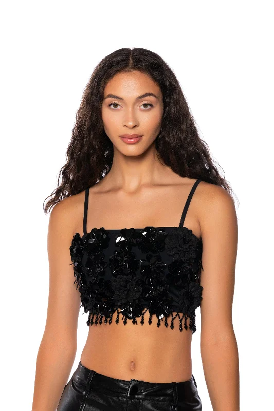 THE LUXE LIFE SEQUIN FLOWERS CROP TOP