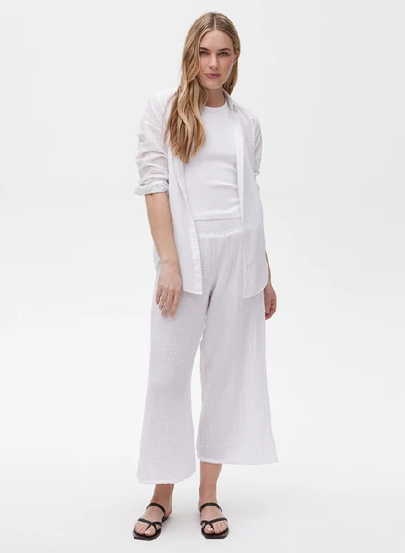 Medina Smocked Waist Cropped Pant - White