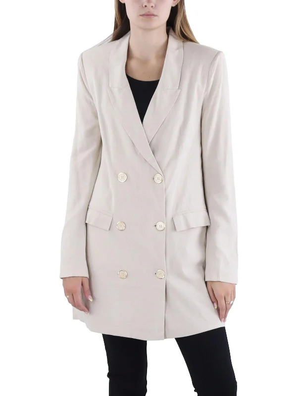 Womens Slub Business Double-Breasted Blazer