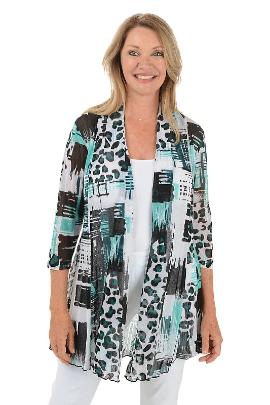 Green Animal Patchwork Mesh Cardigan